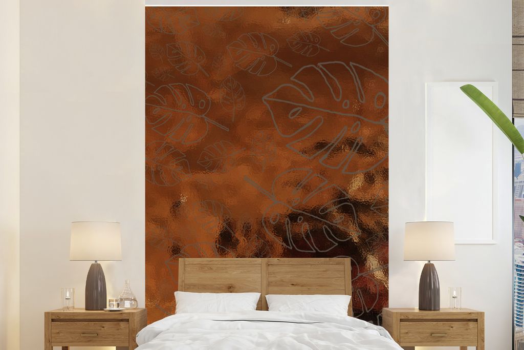 MuchoWow Fototapete für Wohnzimmer oder Schlafzimmer Wandtapete Vinyl Motivtapete Muster - Figur - Bronze - Grau - 160x240 cm - Vinyltapete