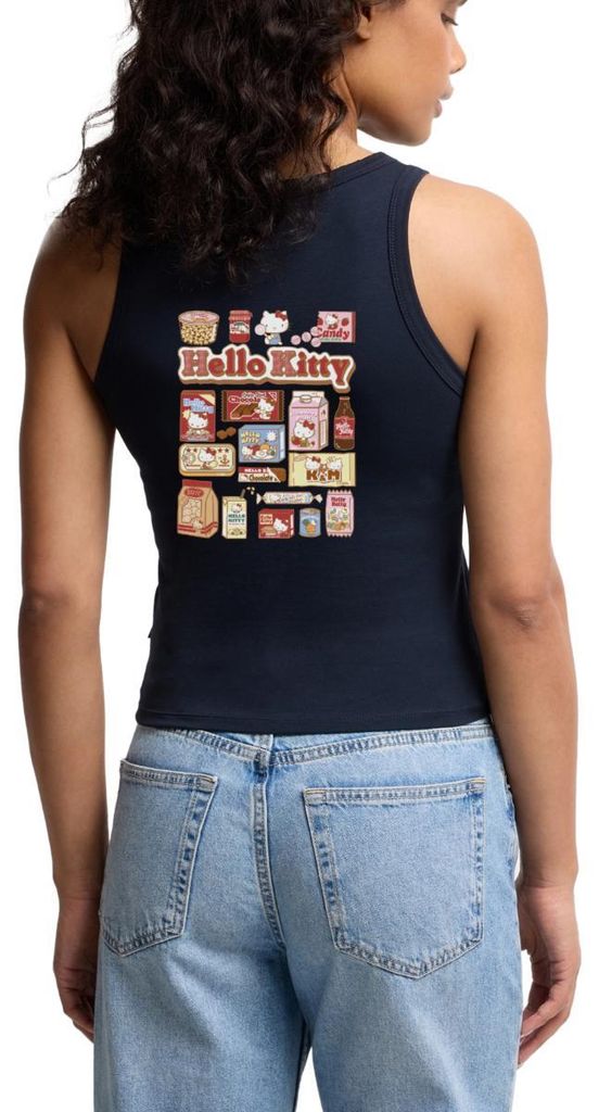 Spreadshirt Hello Kitty Snack Collage Cropped Frauen Organic Tank Top, L, Navy