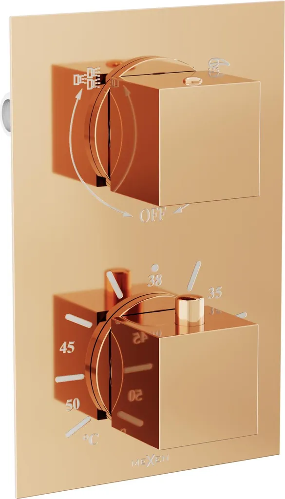 Mitigeur 2 sorties thermostatique Cube or rose avec sécurité 38°C