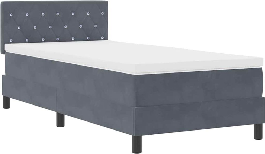 vidaXL LED Boxspringbett mit Matratze Dunkelgrau 90 x 190 cm Samt