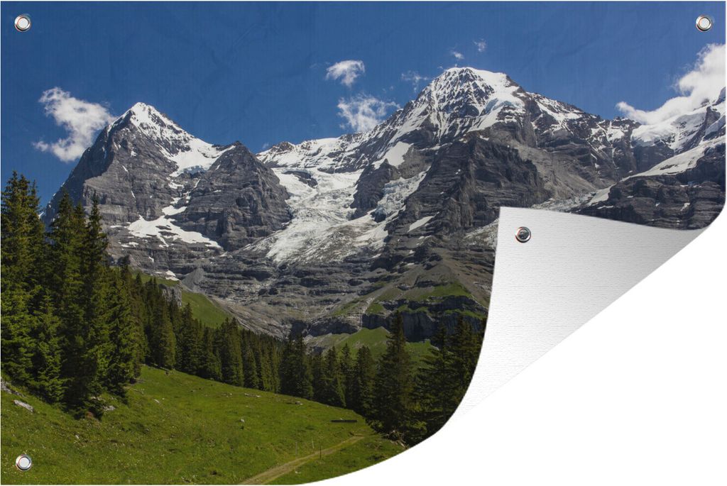 MuchoWow 90x60 cm Outdoor-Poster Gartendeko Sichtschutz Garten Poster für den Garten Wälder für die Berge Eiger und Monch in der Schweiz