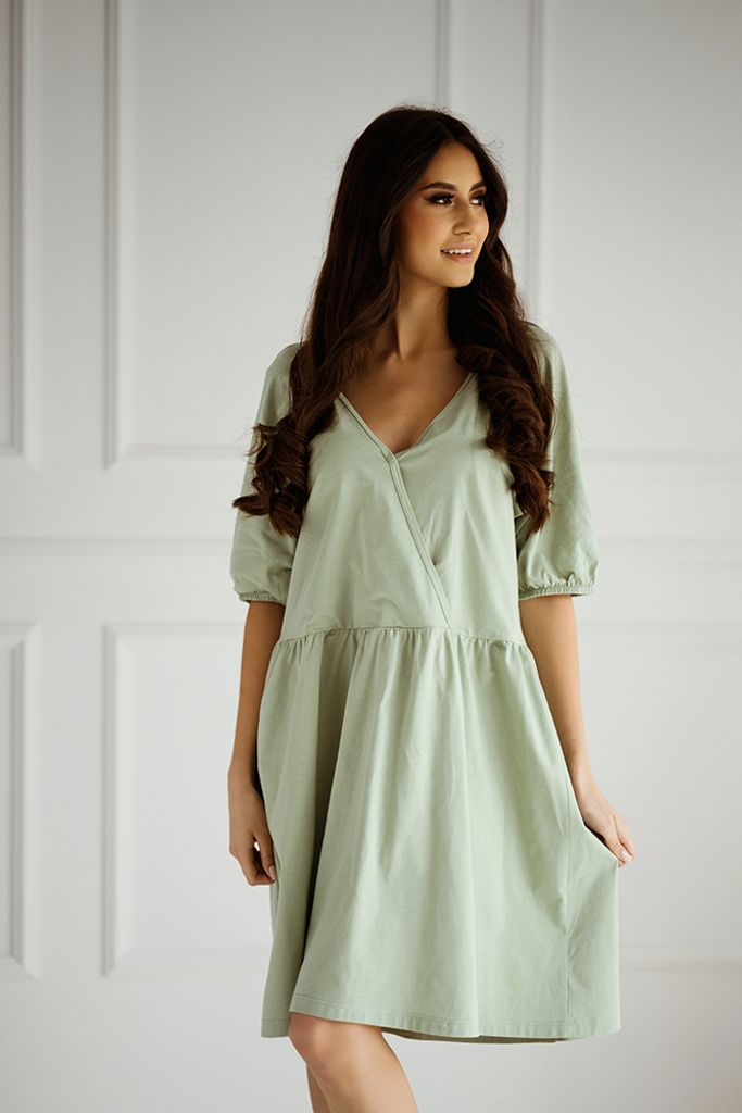 DOLCE SONNO Stillnachthemd – Umstandsnachthemd - Nachthemd für Schwangere und Stillende - 100% Baumwolle – MEGI SAGE XL