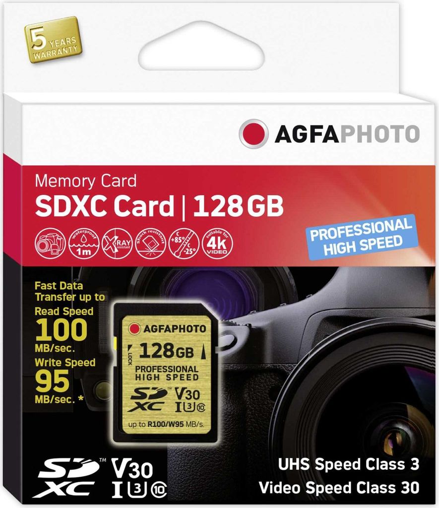 AgfaPhoto SDXC UHS I 128GB Professional High Speed U3 V30