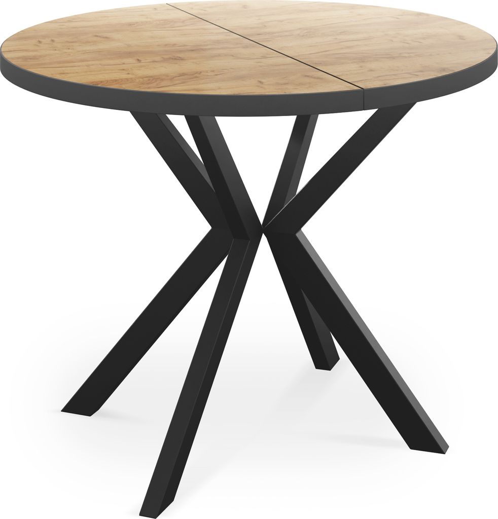 Runder Ausziehbar Tisch für das Esszimmer - Tischrand Schwarzes Nachbildung - 100 oder 120 cm - Ausziehbarer Tisch mit Pulverbeschichteten Schwarz...