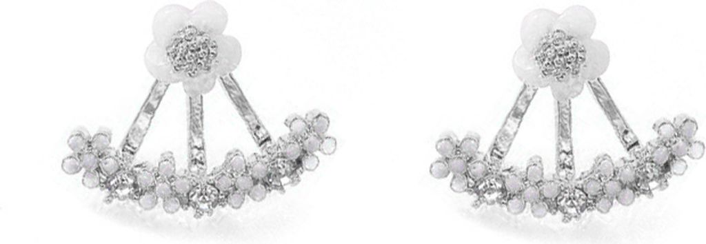 Frauen Mode Strass Intarsien Gänseblümchen Ohrstecker Ohr Jacke Schmuck Geschenk-Silber