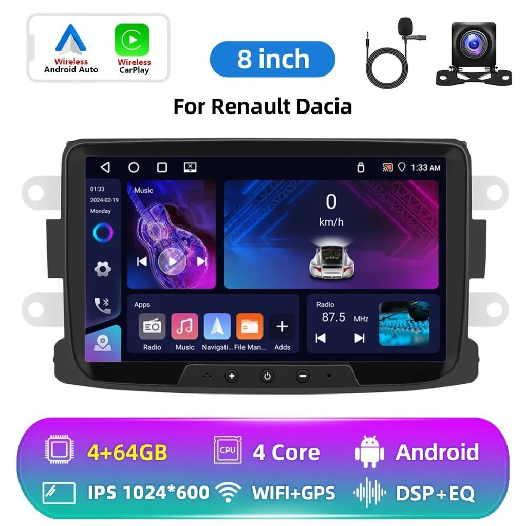 Poste Radio Multimédia 2-DIN Android pour Renault Duster et Dokker GPS