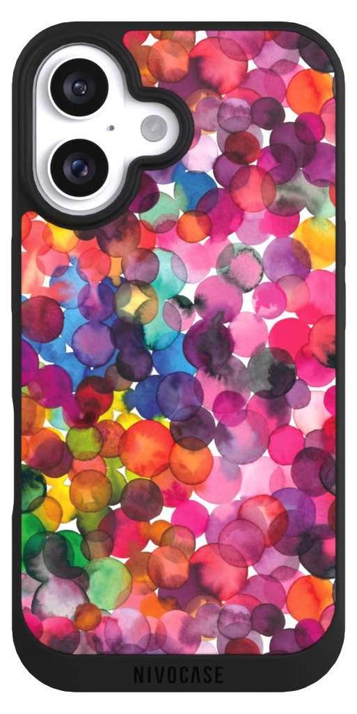 NIVOCASE Handyhülle für Apple iPhone 16 Hülle NIVOpure Case Schwarz Punkte Wasserfarbe bunt