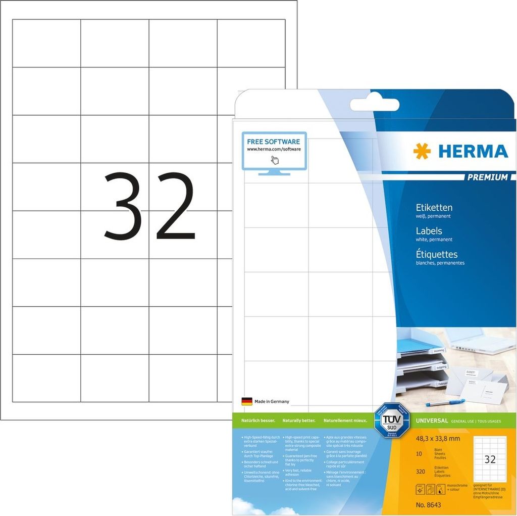 HERMA - Etikett 8643 48,3x33,8mm premium weiß 320 Stück