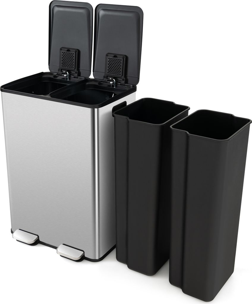 COSTWAY Mülleimer 60L Edelstahl, 2x30L Abfalleimer, Treteimer mit sanft schließendem Deckel