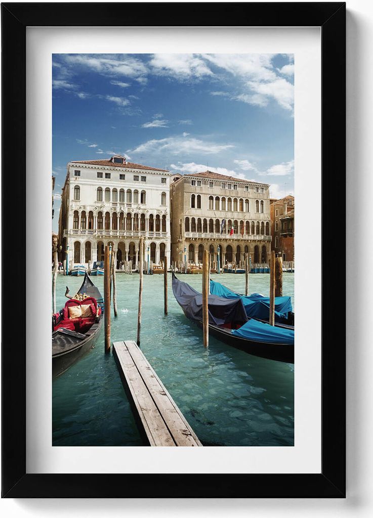 Gondeln Venedig Italien– Wandbild mit Rahmen – Gerahmtes Bild – Wanddekoration – 20x30 cm – Schwarz