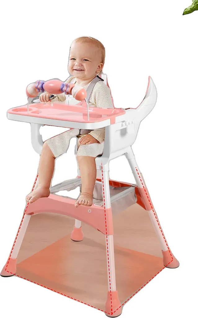 Chaise haute bébé stable en acier, ceinture de sécurité 5 points, rose