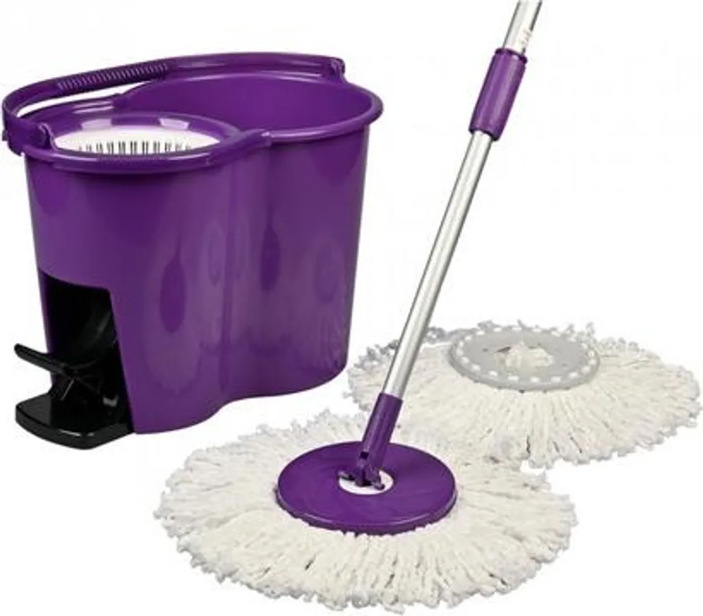 Kit Supa Mop : Balai Spinner Mop Violet avec Pédale et Manche Inox