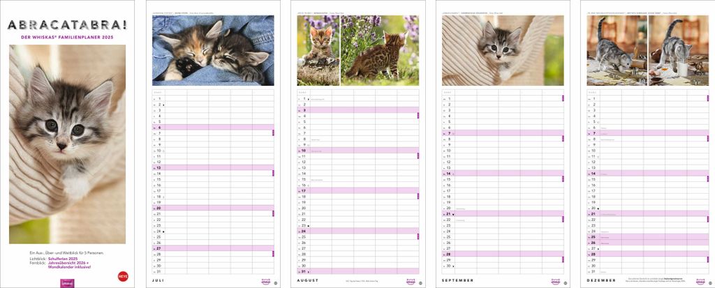 Whiskas Familienplaner 2026, 5 Spalten, 21 x 45 cm, Produktbild 