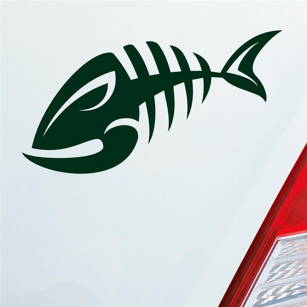 Auto Aufkleber Fisch Gräte Kräte Tuning 12x7 cm Dunkelgrün Sticker Heckscheibenaufkleber
