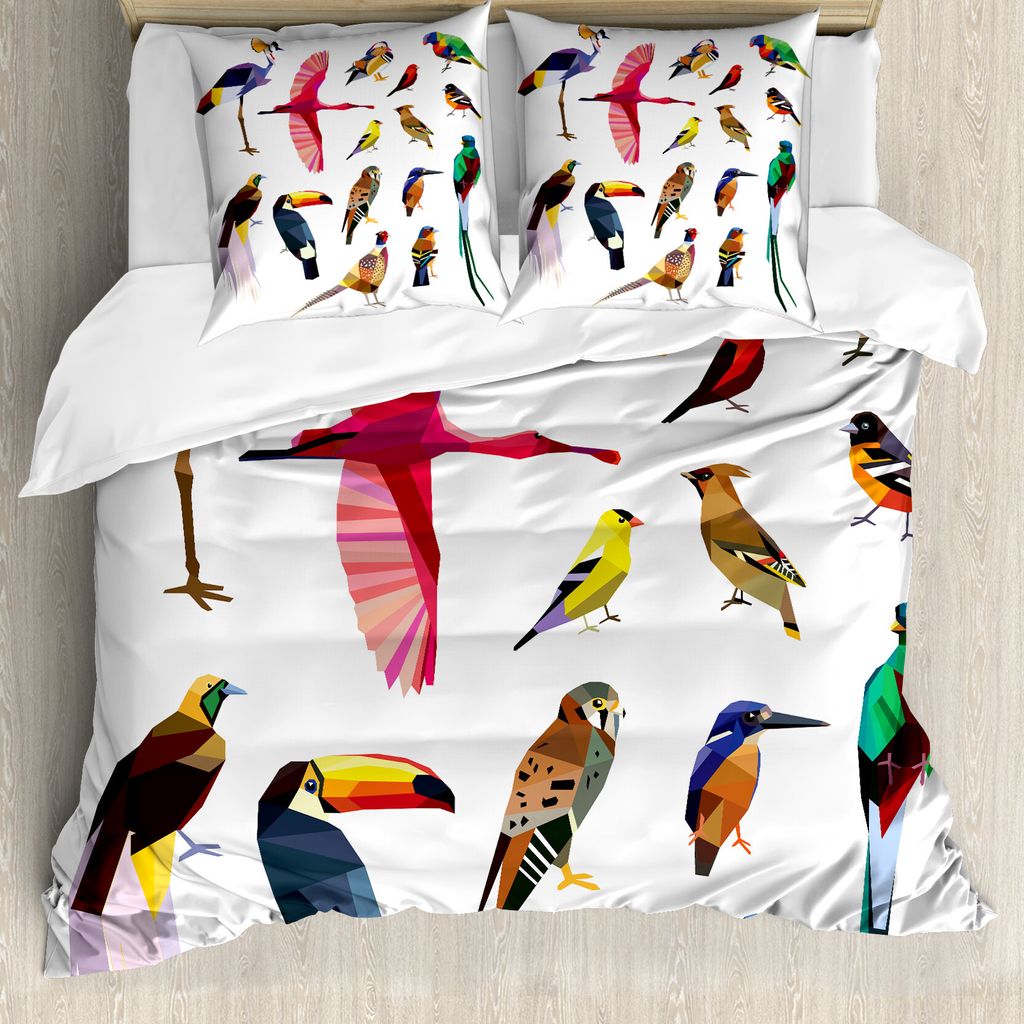 ABAKUHAUS Vögel Bettbezug, Bird Set Poly Entwurf, Milbensicher Allergiker geeignet mit Kissenbezügen, 155 cm x 220 cm - 80 x 80 cm, Mehrfarbig