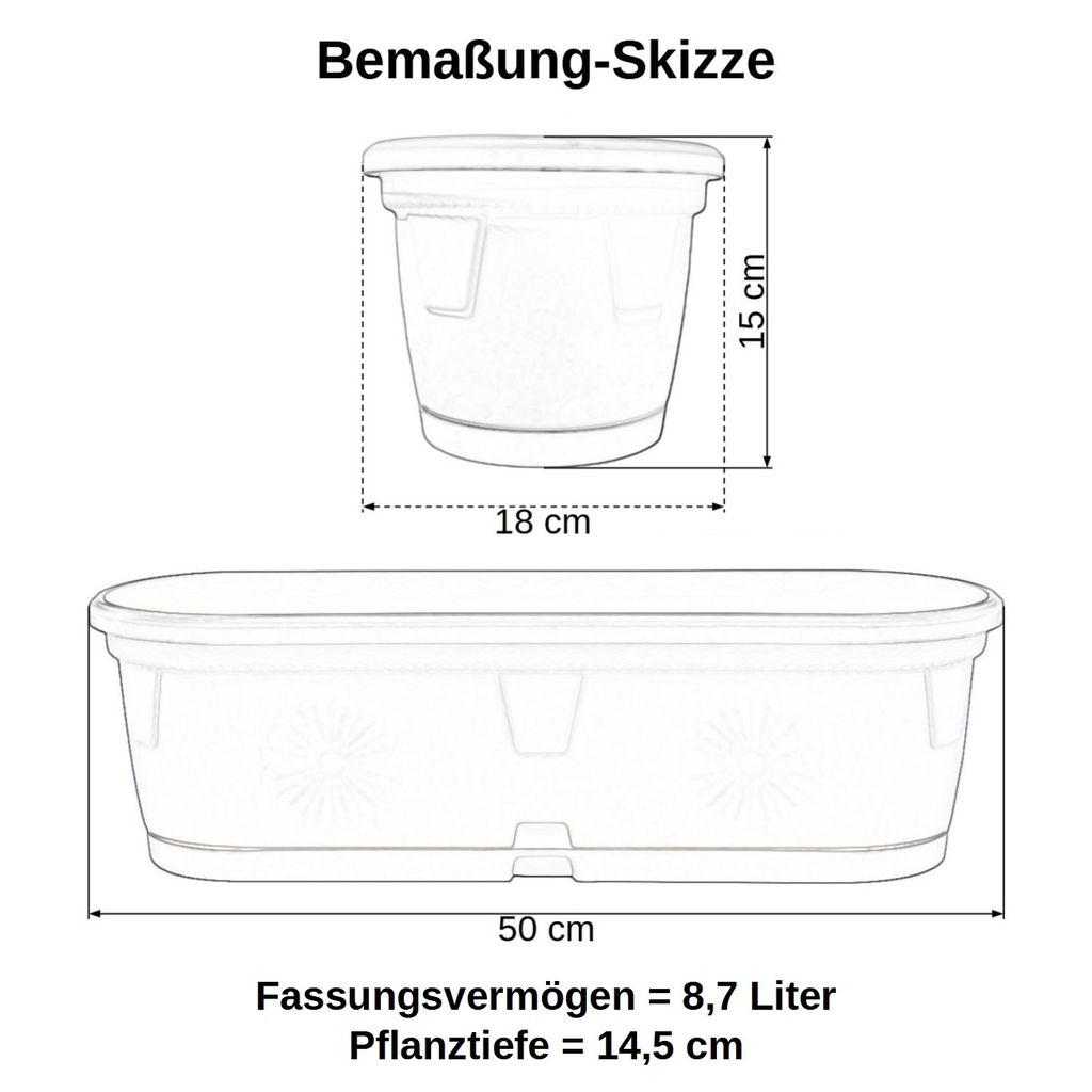 3x Pflanzkübel Blumenkasten Blumentopf Blumenkübel länglich Produktbild 3