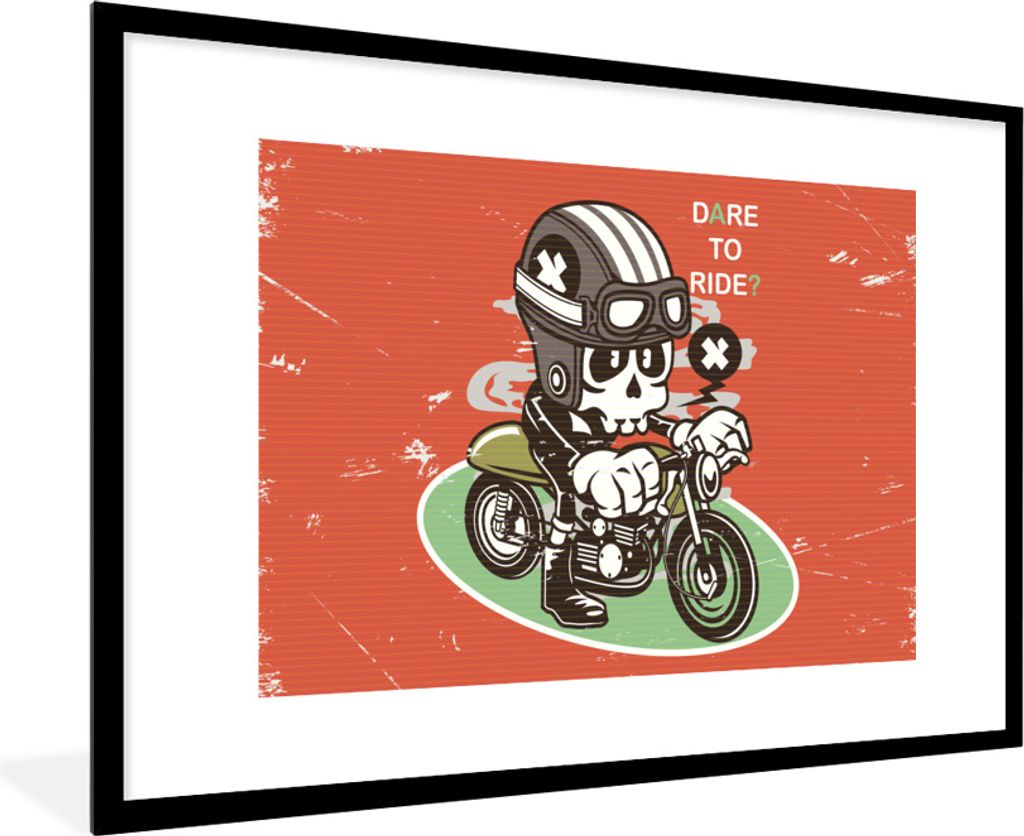 MuchoWow MuchoWow Gerahmtes Poster Vintage - Totenkopf - Motor 90x60 cm - Poster mit zchwarzem Bilderrahmen - Wanddekoration - Fotos