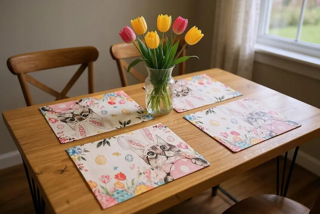 Linge de table de Pâques décoratif avec chemin et 4 sets de table - 5