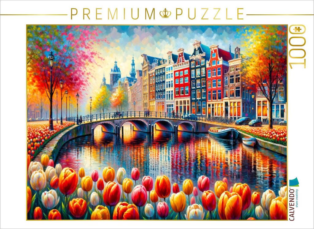 CALVENDO Puzzle Amsterdams Frühlingserwachen: KI-Kunst in voller Blüte | 1000 Teile Lege-Größe 64x48cm Foto-Puzzle für glückliche Stunden