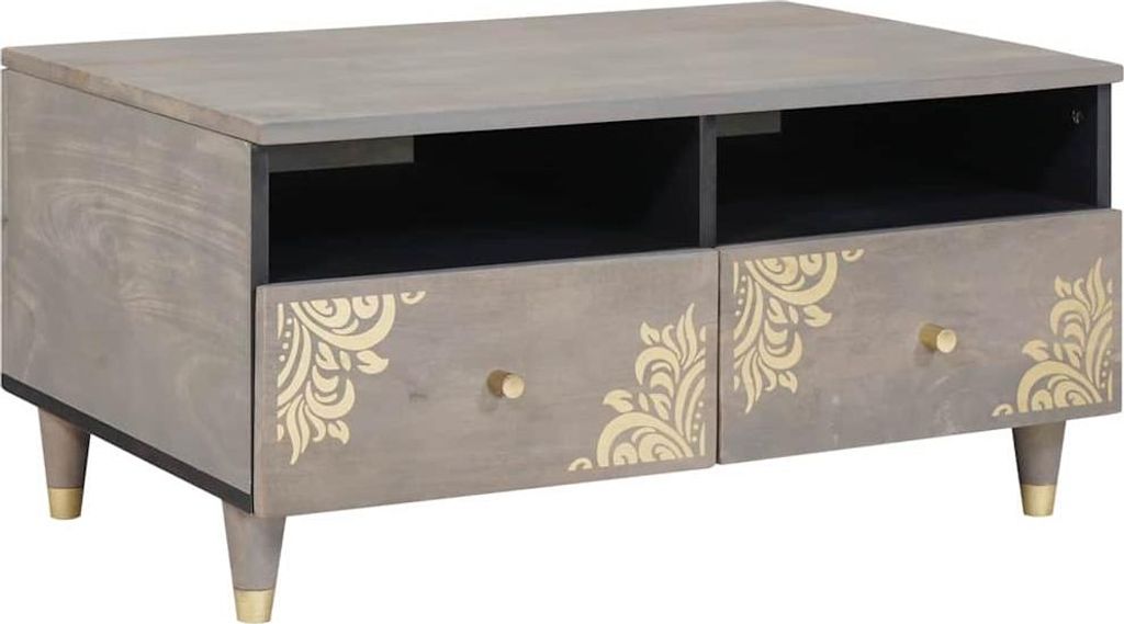 Couchtisch mit Schubladen Grau 80 x 54 x 40 cm Massivholz Mango