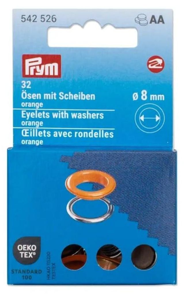 Ösen mit Scheiben 8mm orange/silberfarbig 32 Stk von Prym