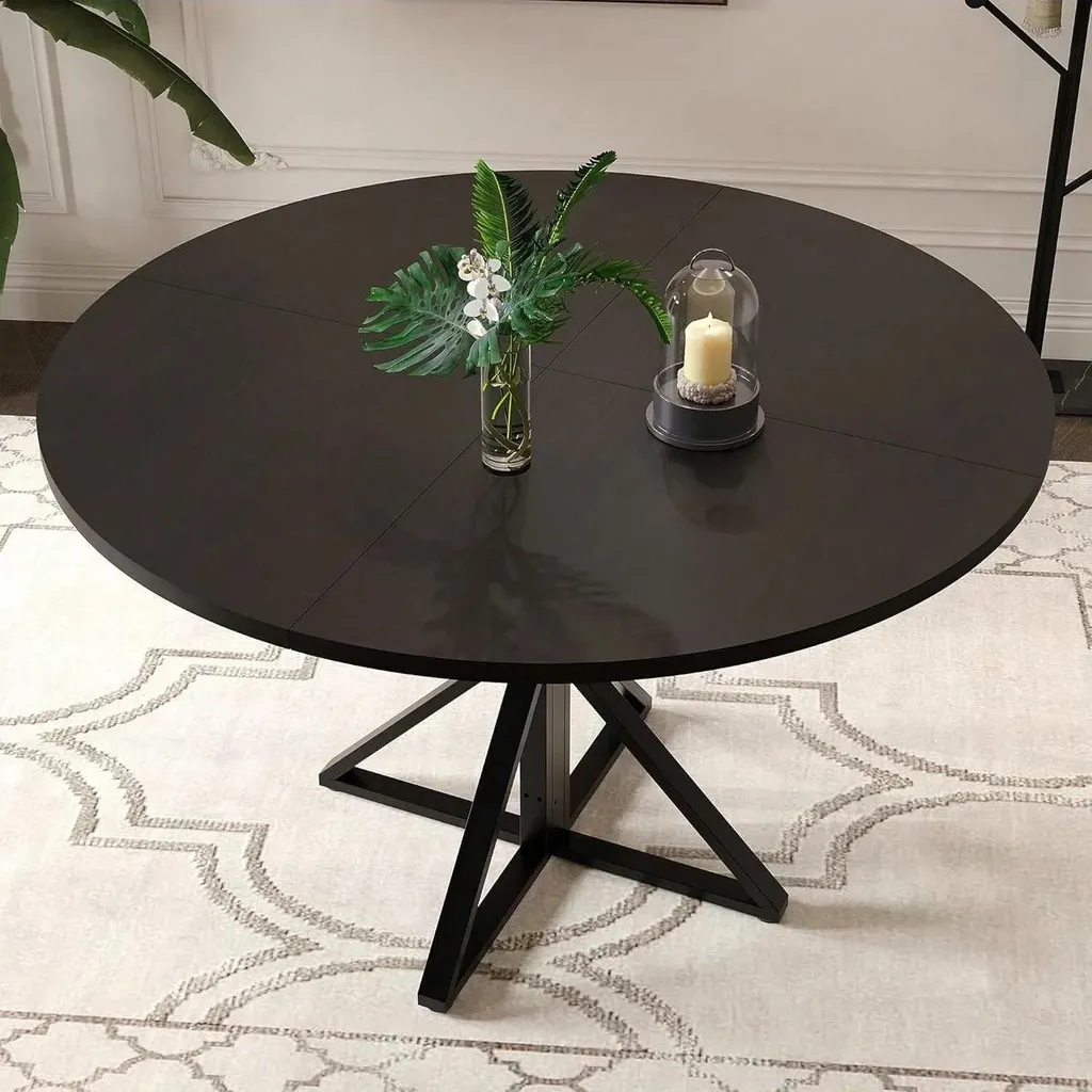 Table ronde 120 cm bois et noir : gagnez de l'espace dans votre salon