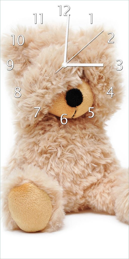Wallario Design Wanduhr bedruckt, Größe 30 x 60 cm, Motiv: Süßer Teddybär