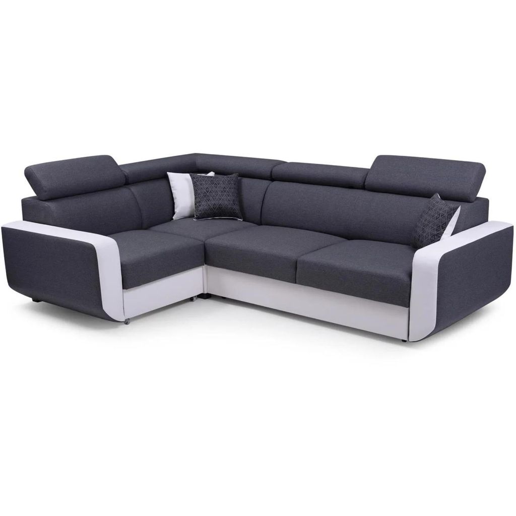 Ecksofa MILO 205x126cm Graphit+Creme Polstersofa mit Schlaffunktion und Bettkasten