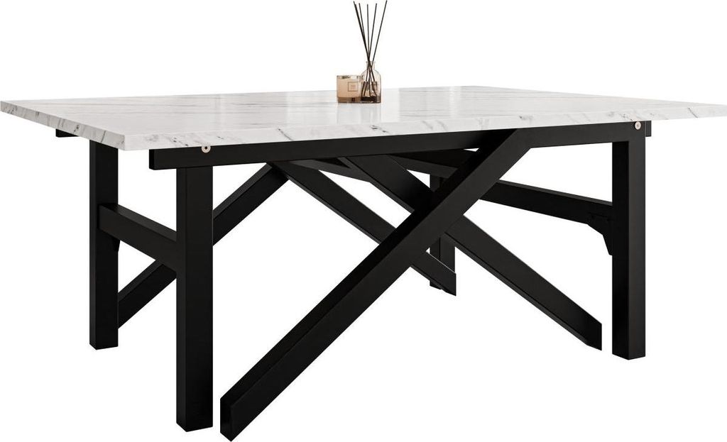 MIRJAN24 Couchtisch und Esstisch Xena Bis, 2-in-1, Rahmen aus Stahl (Farbe: Schwarz / Bianco Marmor)