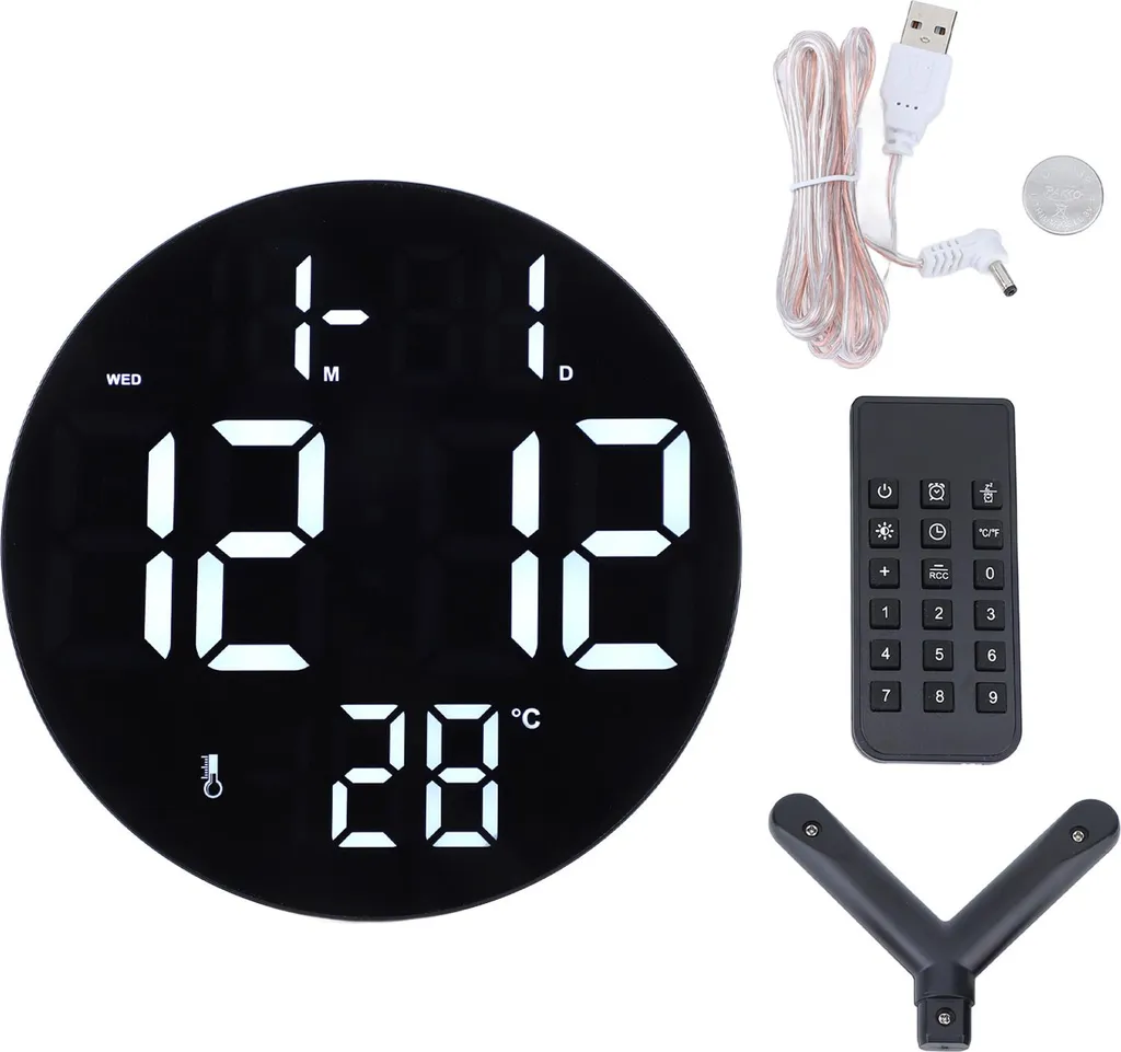 Horloge murale ronde digitale pour salle de classe et chambre d'enfant LED