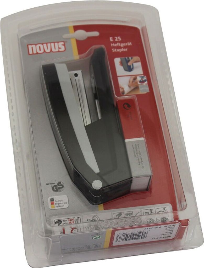 Novus Heftgerät E 25, bis 25 Blatt schwarz/grau, im Blister