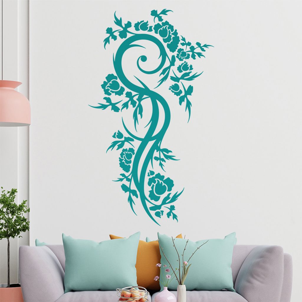 Schöne Blüten Ranke Wandtattoo in 6 Größen - Wandaufkleber Wall Sticker - Dekoration, Küche, Wohnzimmer, Schlafzimmer, Badezimmer