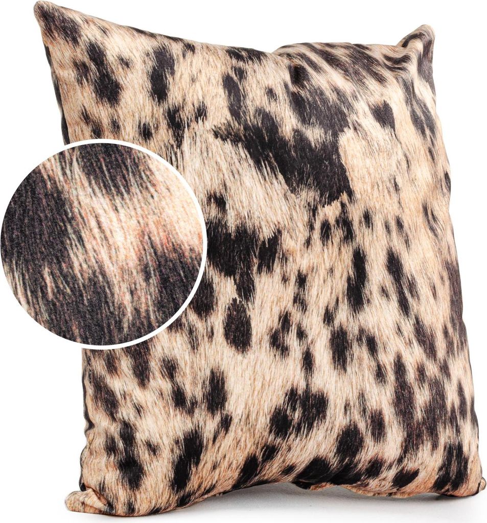Dekokissen 40x40cm mit Motiv Hyäne Velours Beige-Schwarz mit Füllung Kissehülle mit Reißverschluss
