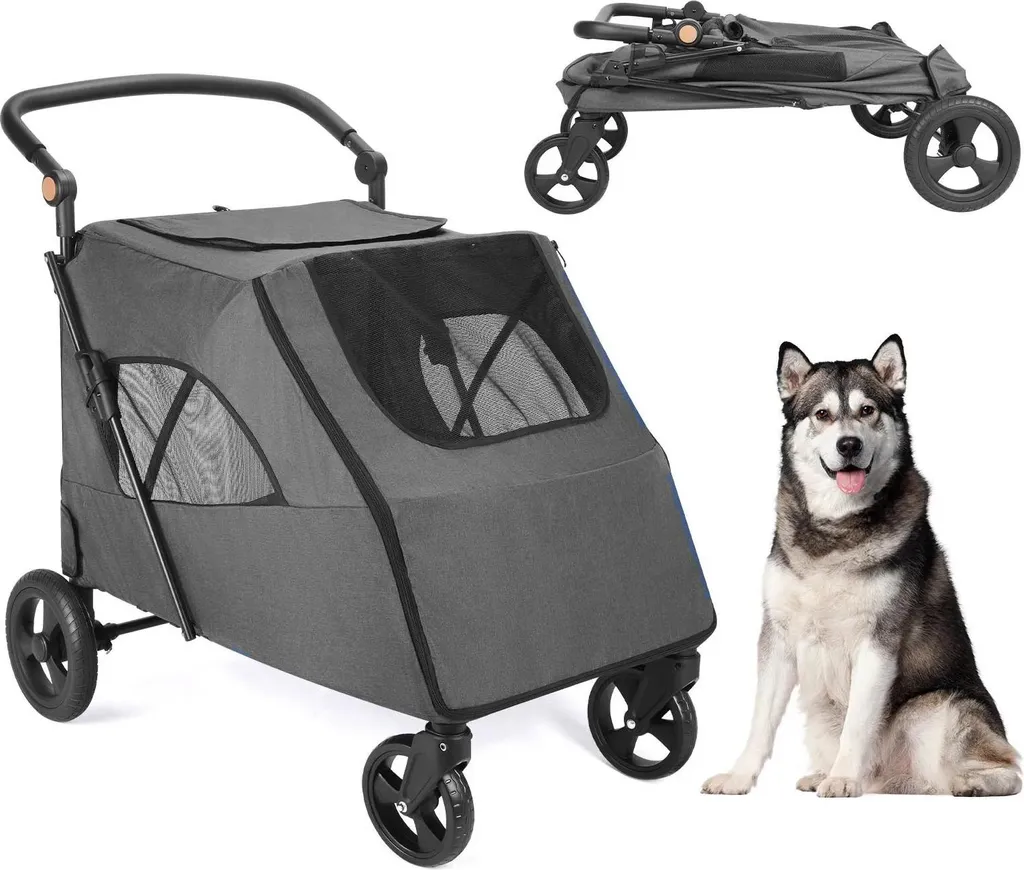 Transportez votre chien lourd sans effort, chariot 120 lbs gris pneus 4x4