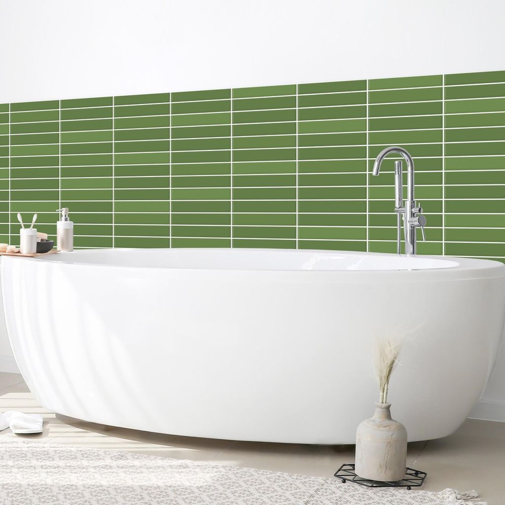 Wandverkleidung Bad mit Motiv selbstklebend - 0.35 mm Wandpaneel matt wasserfest Design grün Fliesenoptik Unifarben Badrückwand fugenlos 150x100 cm