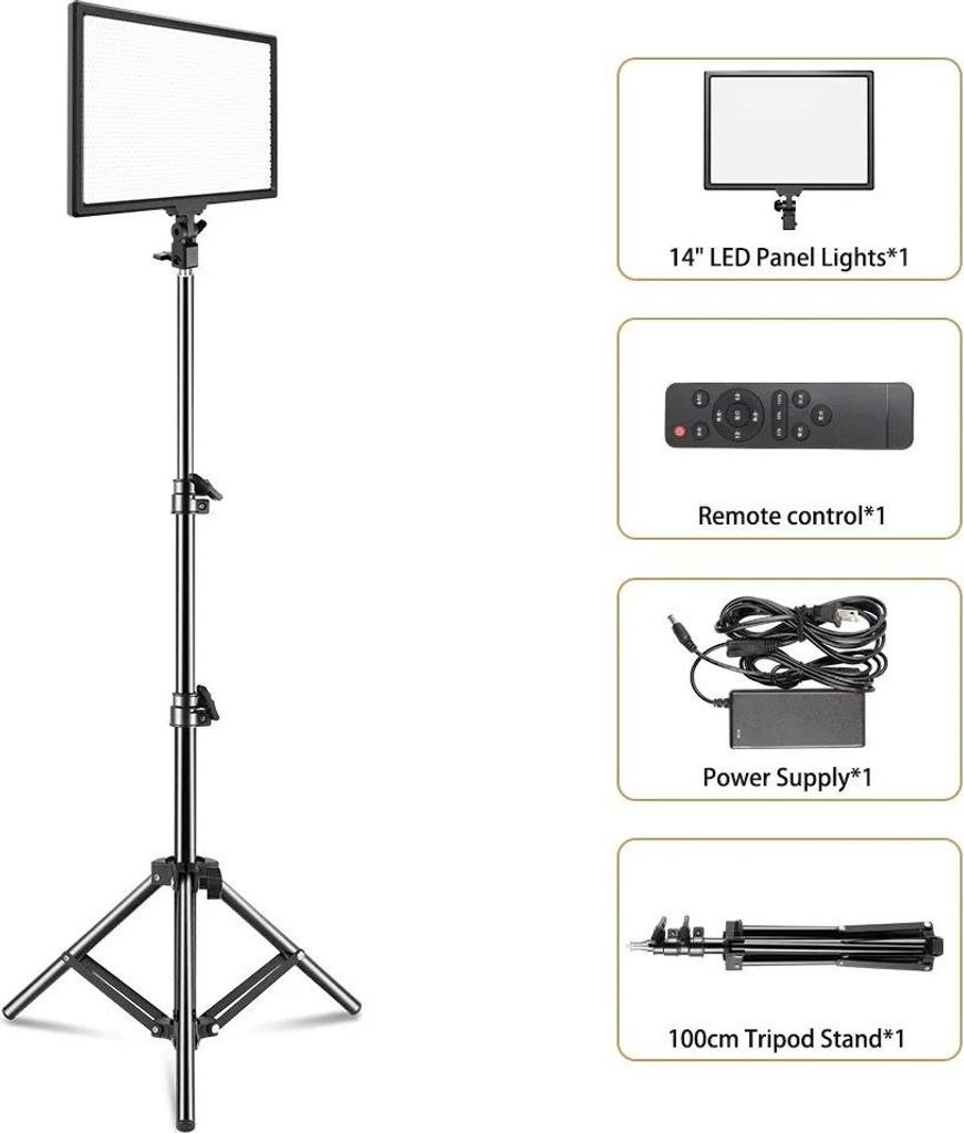 Fotografie LED-Panel, dimmbare Helligkeit, einstellbare Farbtemperatur, 100cm Stativ-Kit
