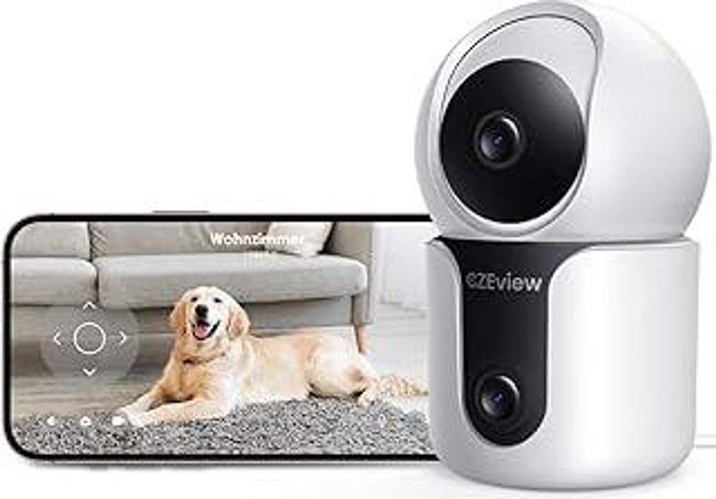 Überwachungskamera Innen mit 2K+2K Dual-Linsen, Nachtsicht, 2,4 & 5Ghz WLAN Kamera Überwachung Innen, 360° Hundekamera Haustierkamera mit APP, A...