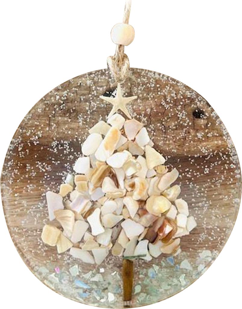 Küsten-Weihnachtsornament, hängende Seeglasstücke, Lichtfänger, Strandglas, Sonnenfänger auf Acrylkreis für Fenster, Baumdekoration E