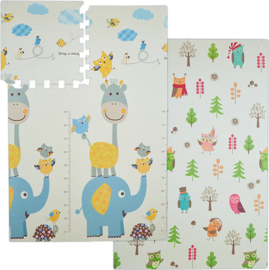 Relaxdays Tapis puzzle Duo Hibou et Éléphant - Tapis de jeu 18 pièces