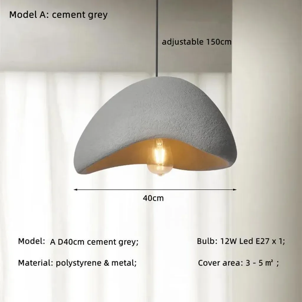 Suspension grise design 40cm, 3 modes d'éclairage et câble ajustable