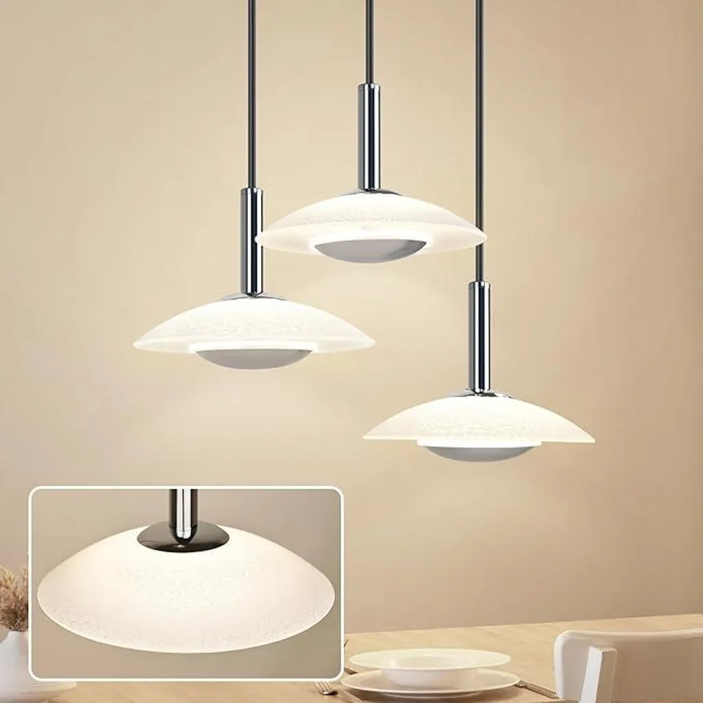 ZMH Suspension LED Chrome 3 Feux en Verre et Métal pour Salle à Manger