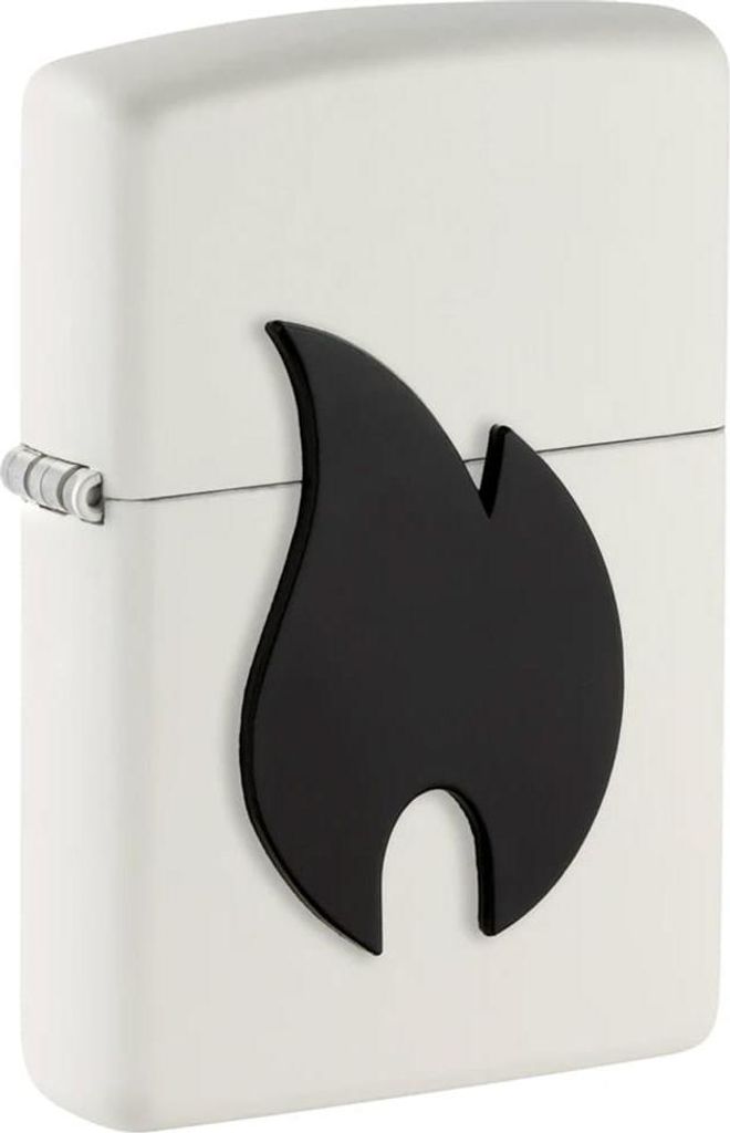 Zippo Benzin-Feuerzeug weiß Emblem BIG Flame Black, unbefüllt 20081523