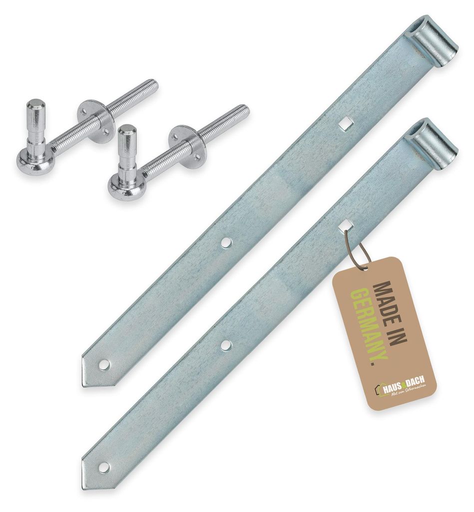 HAUS&DACH Ladenband Set 300 mm, Kloben Ø10 mm zum Durchschrauben, blau verzinkt - Torband / Türband für Gartentor, Holztor & Fensterladen