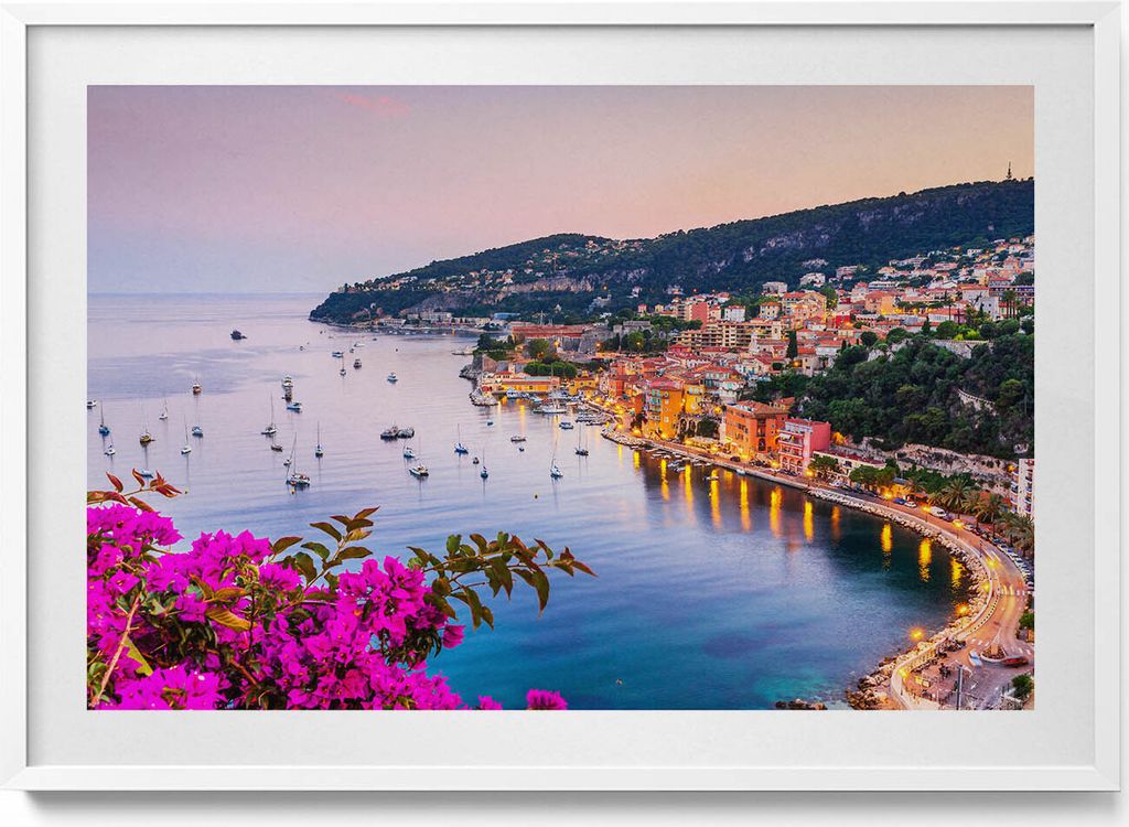 Côte d'Azur– Wandbild mit Rahmen – Gerahmtes Bild – Wanddekoration – 100x70 cm – Weiß Rahmen