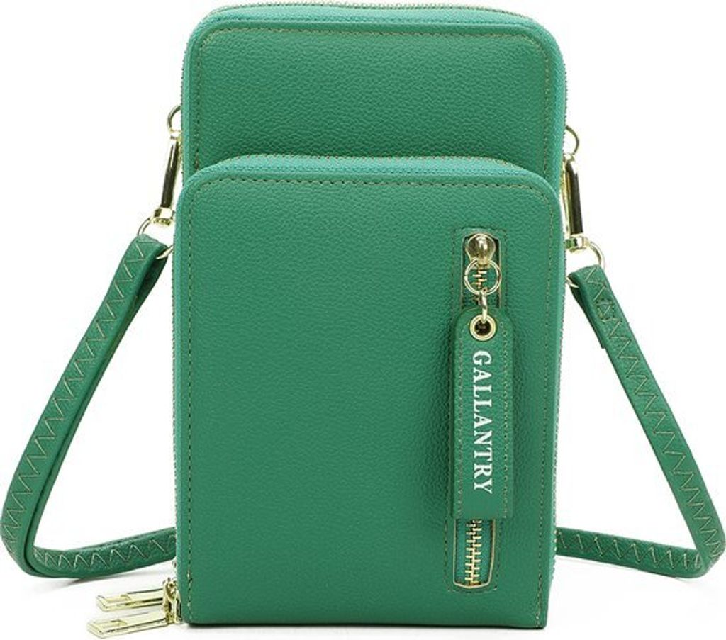 Gallantry Crossbody Portemonnee mit Handyfach in Grün – Zip Around Geldbörse für Smartphone und Karten