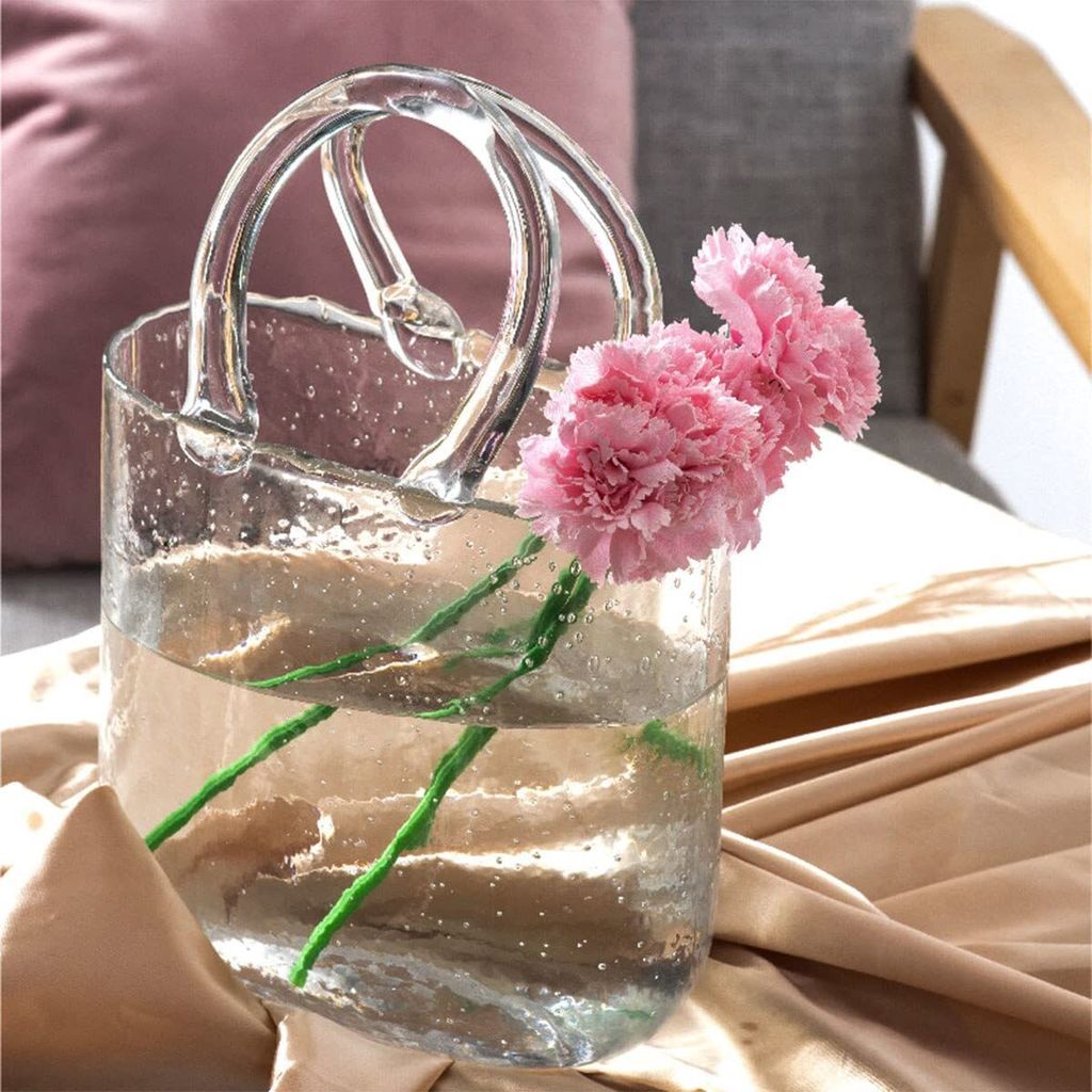 Handgefertigte Glas-Vase In Handtaschenform - 28x18 Cm, Farbig, Perfekt Für Blumen, Tischdeko Oder Als Geschenk