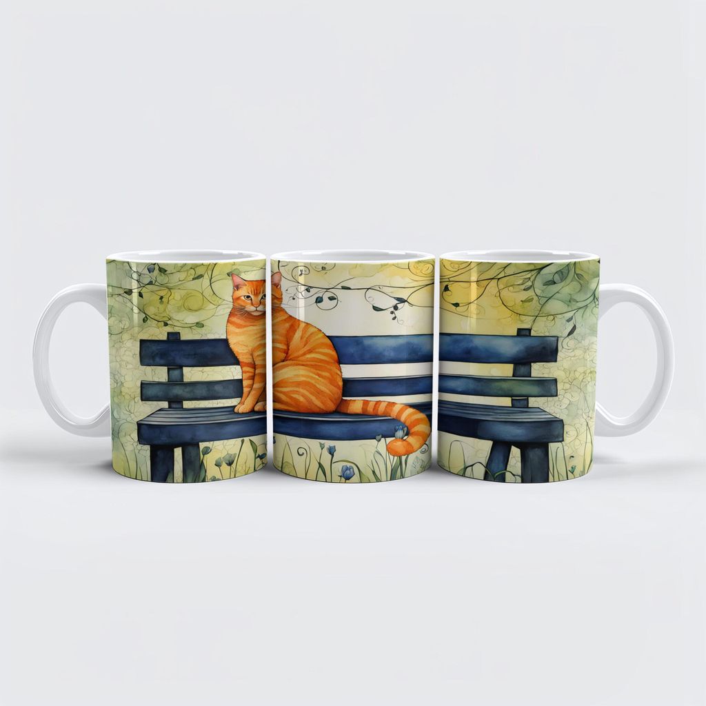 raxxa Premium-Tasse: Watercolor Cat on Park Bench