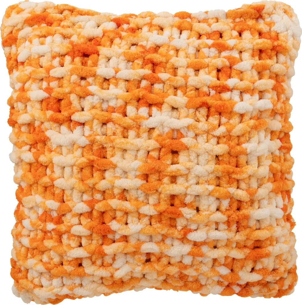 Coussin Décoratif Tricoté Orange et Blanc J-Line - Accessoire Confort