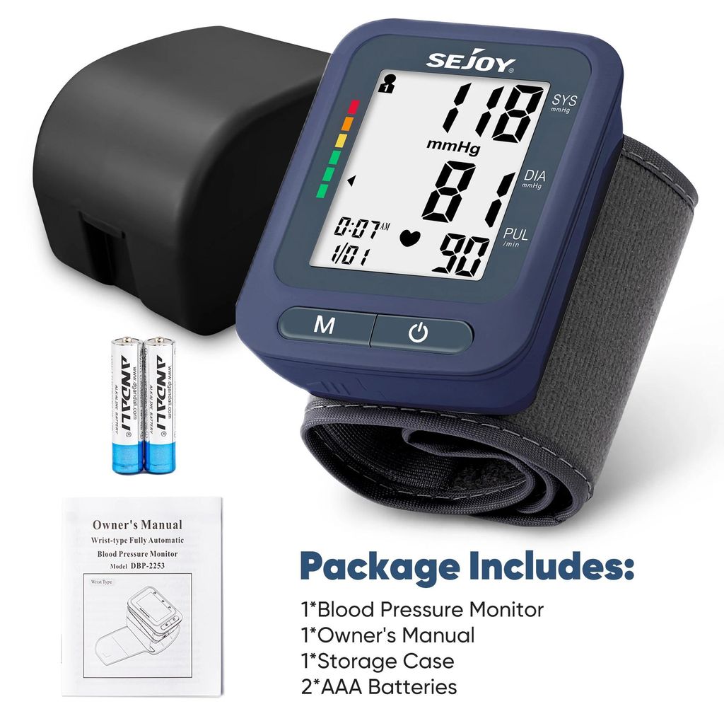 Handgelenk-Blutdruckmessgerät - DBP-2253 - Automatisch Digital - LCD-Display - Pulsmessung - Speicherfunktion - Batterien Inklusive - Mittel-Lavendel
