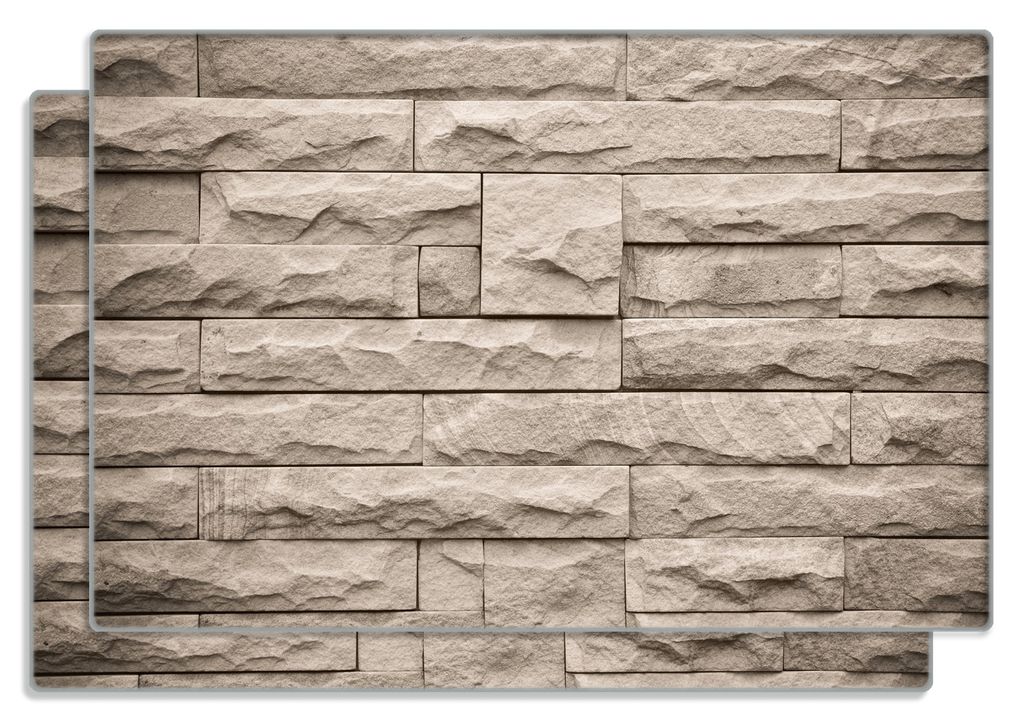 Wallario Frühstücksbrettchen 2er Set aus Glas, je 20 x 30 cm, mit rutschfesten Füßen, Motiv Steinwand grau-braun